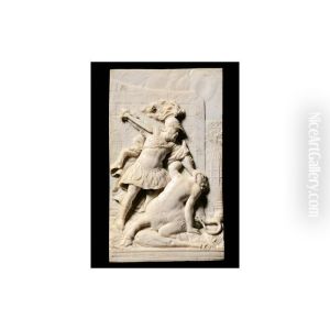 An Ivory Relief Of Theseus Slaying The Minotaur by Henri Amand