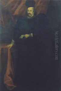 Ritratto Di Giovanni Battista Grimaldi In Abito Di Magistrato Della Repubblica Di Genova Presso Un Tavolo by Giovanni Bernardo Carboni