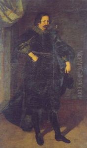 Portrait Of A Gentleman, Standing In An Interior Beneath A Gold Curtain Portrait Of A Gentleman, Standing In An Interior Beneath A Gold Curtain