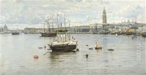 Panorama Of Venice With Steamboats In The Foreground