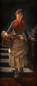 Junge Frau Die Treppe Herabschreitend by Filippo Carcano