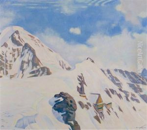 Winterliche Gebirgslandschaft Mit Berghutte by Emil Cardinaux
