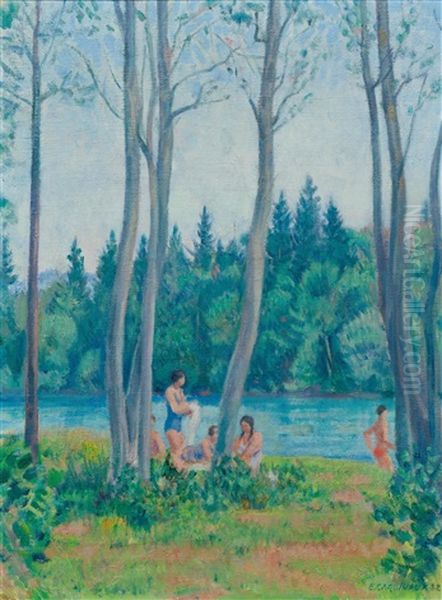 People Bathing At The River Aare - view 1