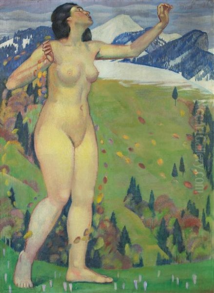 Stehender Akt Vor Alpenlandschaft - view 1