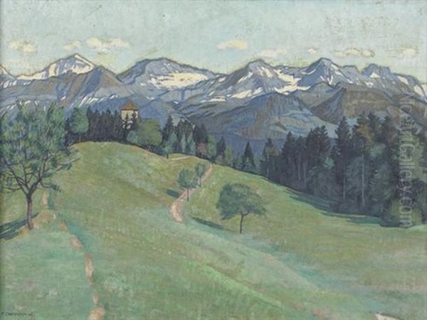Fruhlingslandschaft Mit Strattligturm Bei Spiez - view 1