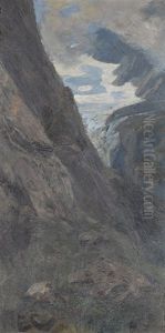 Landschaftspartie Mit Gletscher Und Schroffen Felsen by Emil Cardinaux
