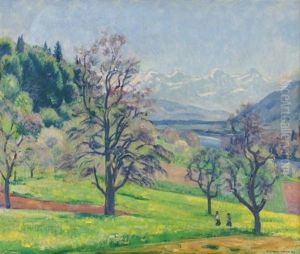 Fruhlingslandschaft Mit Der Alpenkette by Emil Cardinaux