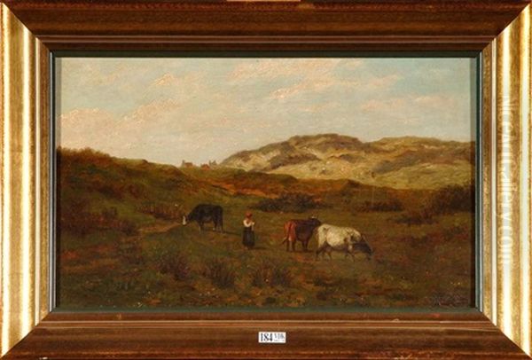 Vachere Et Son Troupeau Dans Les Dunes - view 1