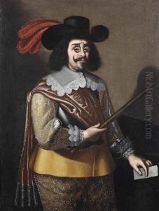 Portrait Of A General, Three-quarter-length, In A Golden Embroidered Coat, Orange Sash, White Lace Collar, Black Feathered Hat, And Eye-glasses... Portrait Of A General, Three-quarter-length, In A Golden Embroidered Coat, Orange Sash, White Lace Collar, Black Feathered Hat, And Eye-glasses...