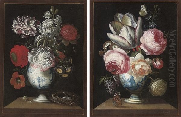 Roses, Polyanthas, Lilac And A Parrot Tulip (+ Another; Pair) - view 1