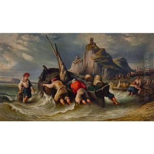Fischer Mit Boot Am Strand Von Capri by Consalvo Carelli