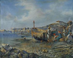 Golfo Di Napoli Con Pescatori by Consalvo Carelli