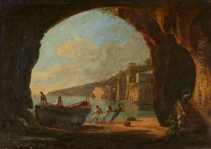 Grotto On The Gulf Of Naples With A View Of The Sea by Consalvo Carelli