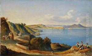 View Of Naples As Seen From Posillipo With The Palazzo Donn"anna, The Castel Dell"ovo And Vesuvius