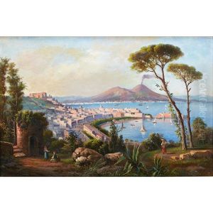 View Of Napoli With Mount Vasuvius; Piscatori Off The Coast (pair)