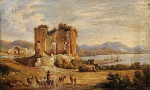 Paysage Pres De Naples Au Berger Et Ruines - view 1