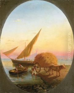 Heuwagen Und Fischerboote Am Strand Von Neapel