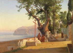 Kustenpartie Bei Sorrent (+ Kustenpartie Bei Amalfi, Lrgr; 2 Works) by Consalvo Carelli
