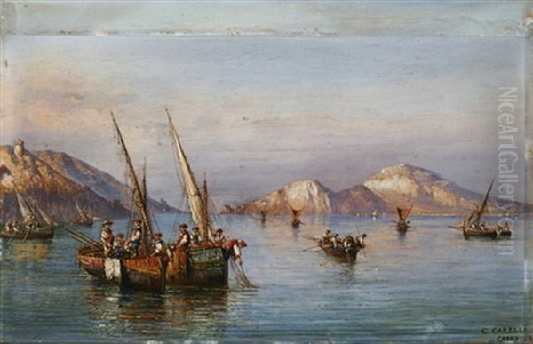 Fischer Mit Ihren Booten Vor Capri In Der Abendsonne - view 1