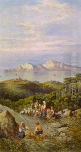 Pastori A Sorrento Con Capri Sullo Sfondo by Consalvo Carelli