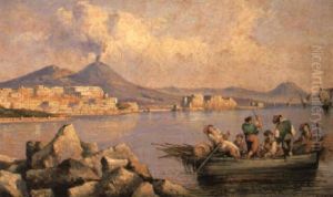 Fishermen In The Bay Of Naples by Consalvo Carelli