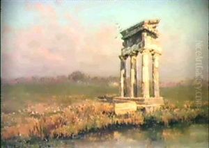 Neapolitanische Landschaft Mit Tempelruine by Consalvo Carelli