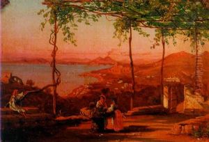 A Terrace Overlooking The Bay Of Naples At Sunset by Gabriel Carelli