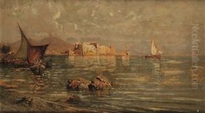 Castel Dell'ovo, Santa Lucia, Naples by Giuseppe Carelli