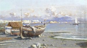 The Bay Of Naples; An Italian Landscape, A Pair by Giuseppe Carelli
