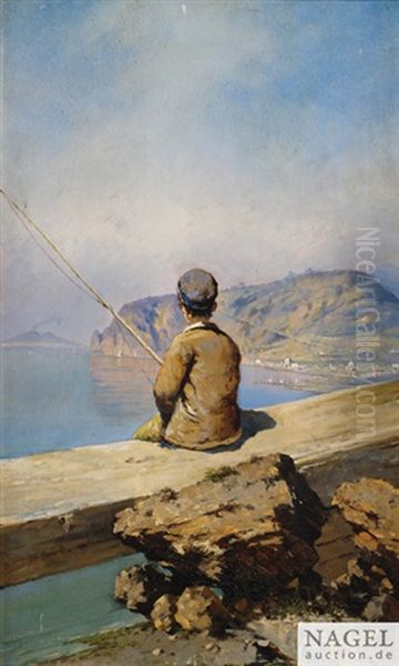 Junger Fischer Beim Angeln An Der Kuste Von Sorrent - view 1
