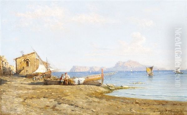 Sudliche Meereslandschaft Mit Fischern Und Booten Am Ufer - view 1