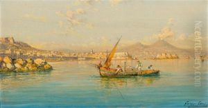 View Of The Bay Of Naples With View Of Mergellina In The Background by Giuseppe Carelli