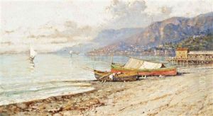 Boats On The Shore, The Amalfi Coast by Giuseppe Carelli