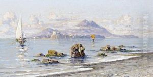 Fishing In The Bay Of Naples (pair) by Giuseppe Carelli