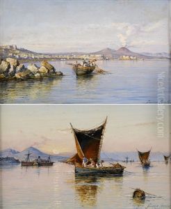 Fischerboote In Der Bucht Von Neapel (+ Another; 2 Works) by Giuseppe Carelli