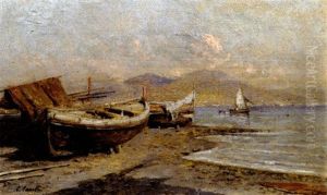 Barche In Secca Nel Golfo Di Napoli by Giuseppe Carelli