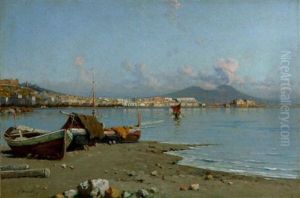 Bucht Von Neapel Mit Blick Auf Den Vesuv by Giuseppe Carelli