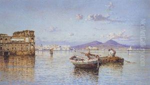 Fischer Mit Ihren Booten Vor Neapel by Giuseppe Carelli