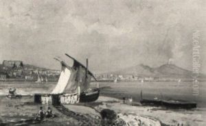 Blick Auf Die Bucht Von Neapel Und Den Vesuv by Giuseppe Carelli