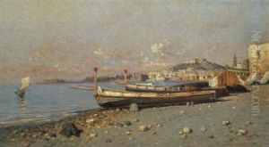 Barche In Secca A Napoli by Giuseppe Carelli