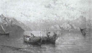 Fishing Boats At Dusk by Giuseppe Carelli