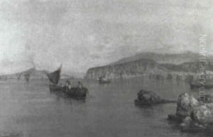 Sorrento Harbor With Mount Vesuvius Beyond by Giuseppe Carelli