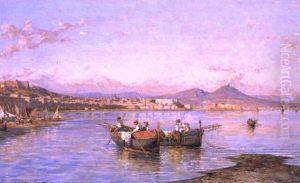 Marina Napoletana Con Barche Di Pescatori E Vesuvio by Giuseppe Carelli