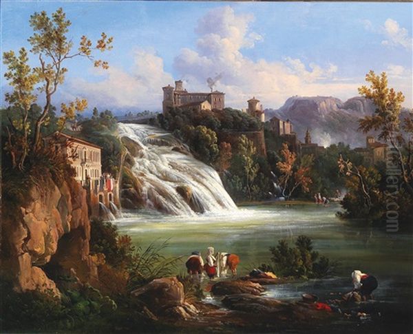 A View Of Liri Island With Valcatoio Waterfall And Washerwomen In The Foreground - view 1