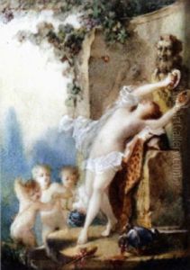 A Dancing Faun Surounded By Putti by Jacques Philippe Caresme