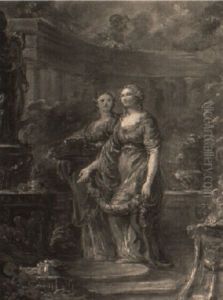 Maidens Making A Pagan Offering Of Garlands Of Flowers by Jacques Philippe Caresme
