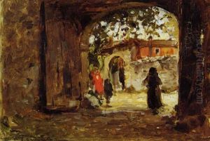 Figure In Un Cortile by Vittore Antonio Cargnel