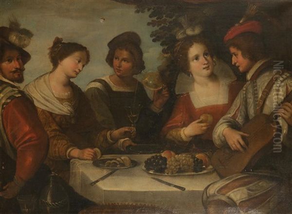 A Concert Party With Figures Eating Fruit And Drinking At A Table - view 1