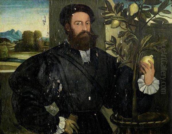 Portrait Of A Gentleman, Half-length, Standing Before A Lemon Tree And Holding A Lemon - view 1