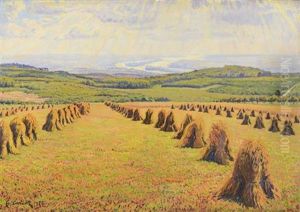 Gerbes De Ble Au Bord Du Rhin (rhenanie) by Gustave Cariot
